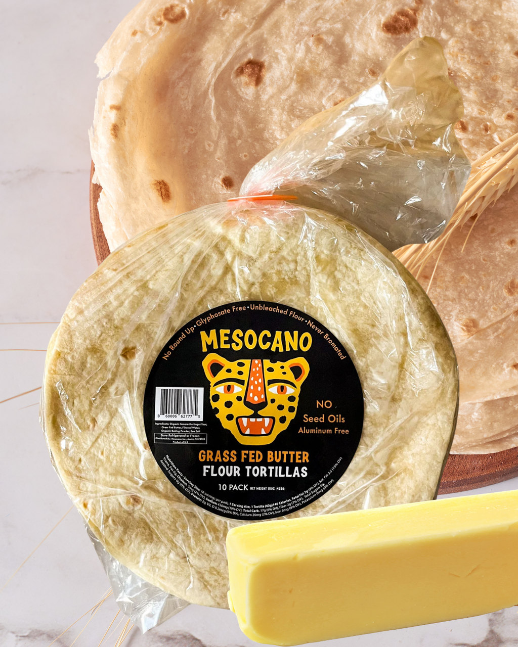Mesocano Grass Fed Butter Flour Tortillas - 1 Pack (10 Tortillas Total)